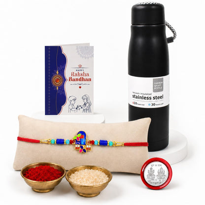 Shivling Multicolor Rakhi for Brother with Customized Vacuum Insulated Water