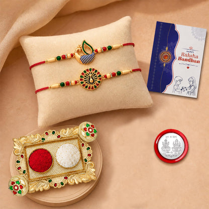 Peacock Multicolor Rakhi for Brother & Bhaiya with Rectangular Pooja | Pack of 6