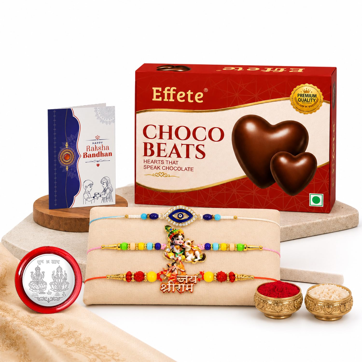 Shri Ram, Evil Eye Rakhi Combo - Raksha Bandhan Gift with Choco Beats 32gm, Pack of 7