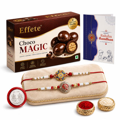 Designer Rakhi for Brother with Choco Magic 96gm, Roli Tikka, Pack of 6 | Classic