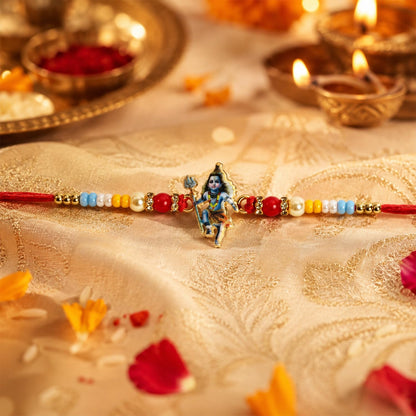 Designer Elegant Multicolor Shiv Ji & Round Rakhi Combo for Brother | Pack of 7