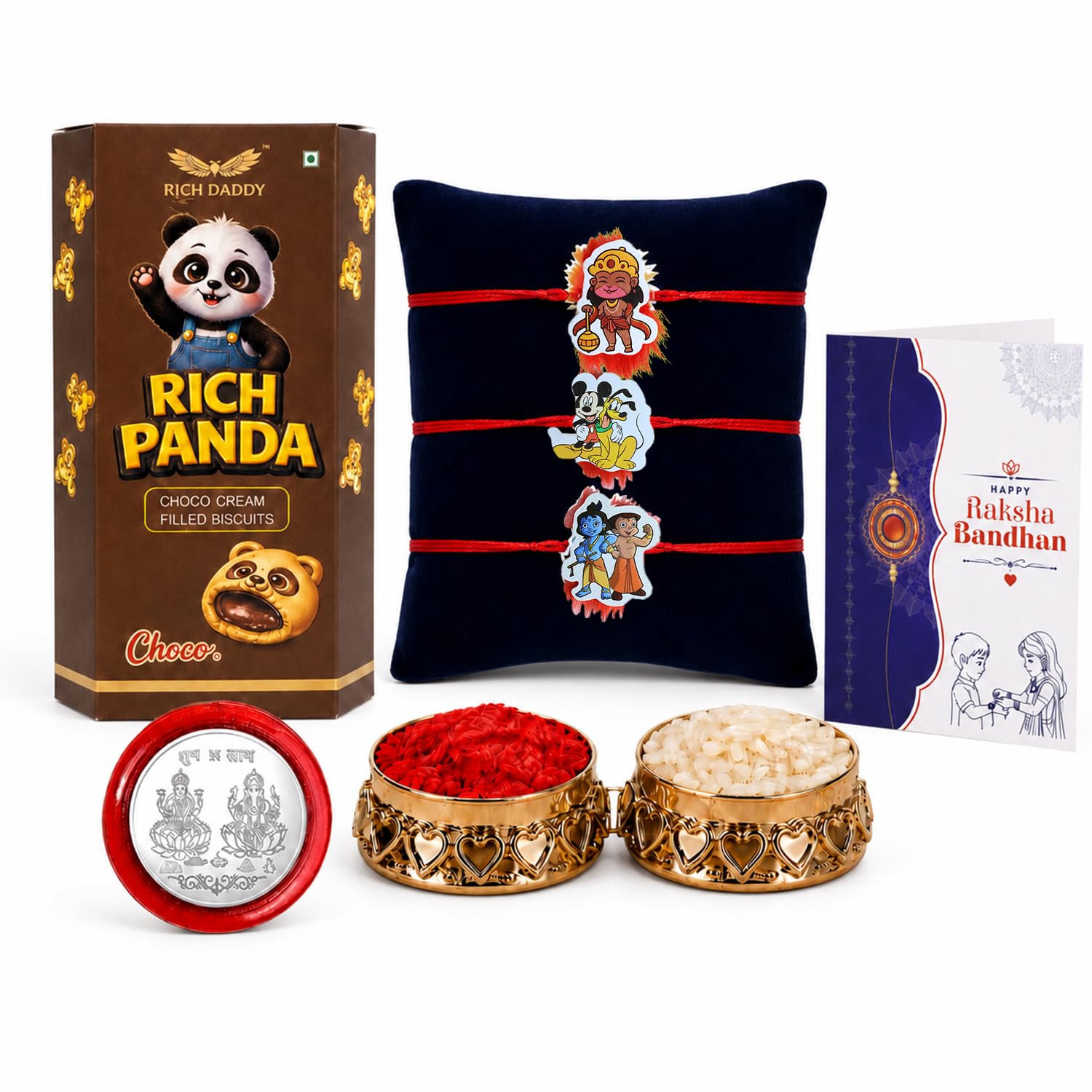 Kids Bal Krishna Rakhi for Brother with Chocolate Cream Biscuit 60gm, Pack of 7