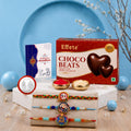 Peacock Rakhi for Brother with Chocolate Beats 32gm, Roli Tikka & Card, Pack of 7