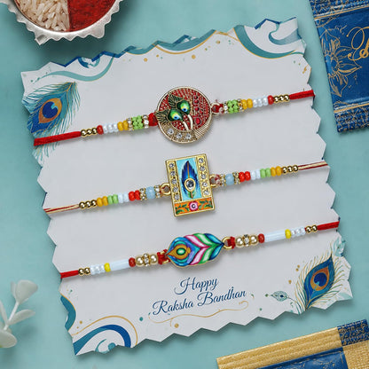 Designer Handcrafted Multicolor Rakhi for Brother with Roli Tikka - Pack of 6