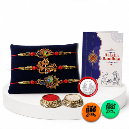 Peacock, Mahadev, Peacock Multicolor Rakhi for Brother & Bhaiya | Pack of 7