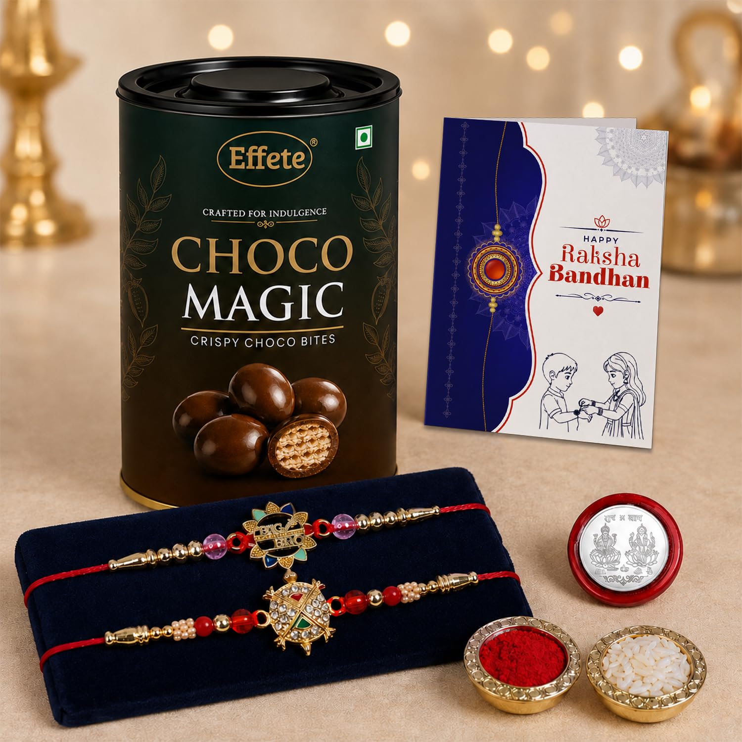 Turtle Rakhi for Brother with Chocolate Magic 96gm, Roli Tikka & Card, Pack of 6