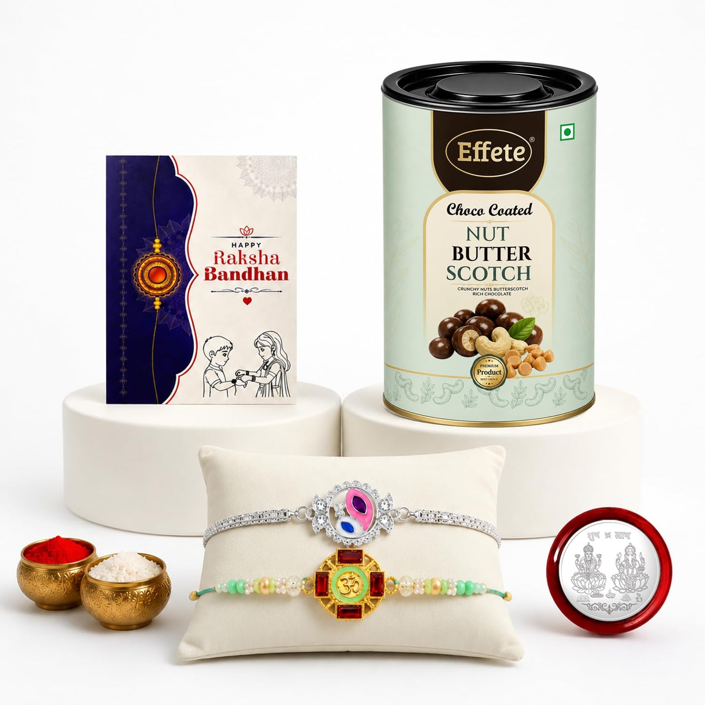 Evil Eye Rakhi for Brother with Butter Scotch 96gm, Roli Tikka & Card - Pack of 6