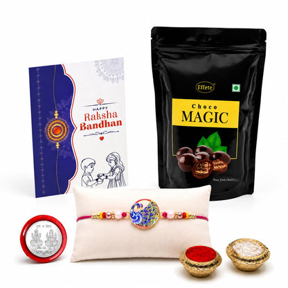 Peacock Rakhi Combo - Raksha Bandhan Gift with Choco Magic Standy Pouch, Pack of 5