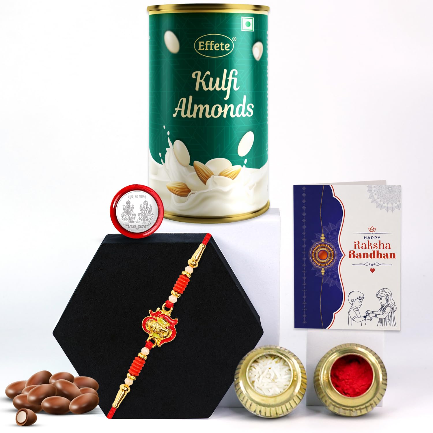 Celebration Special Rakhi for Brother & Bhaiya with Kulfi Almonds 96gm, Pack of 5