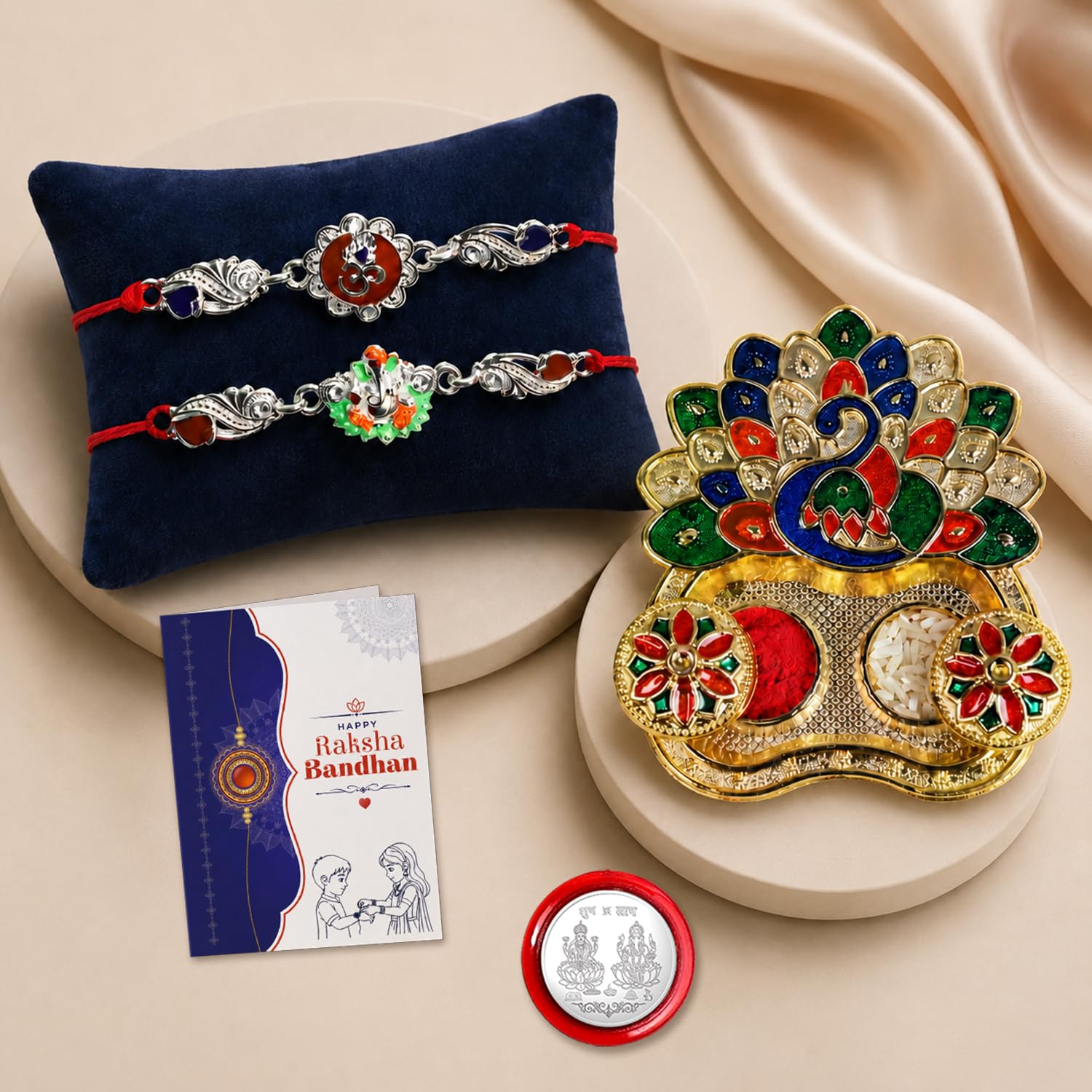Om, Ganesh Multicolor Rakhi for Brother & Bhaiya with Peacock Shape | Pack of 6