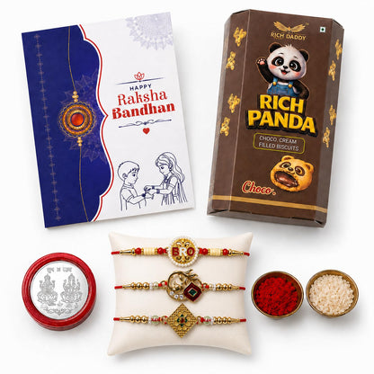 Rhombus Multicolor Rakhi – Choco Cream Filled Raksha Bandhan Gift Combo (Pack of 7)