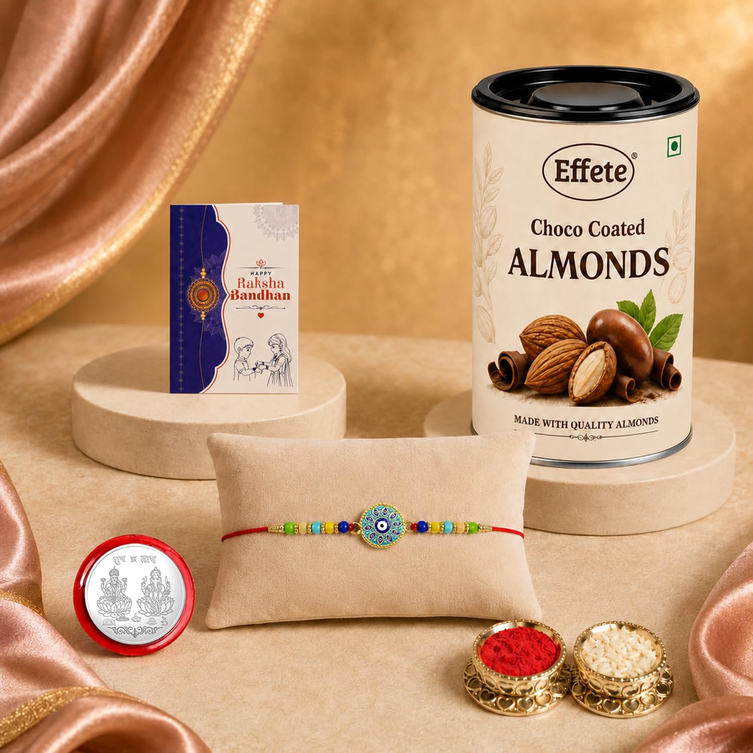 Evil Eye Rakhi Combo - Raksha Bandhan Gift with Choco Almonds 96gm, Pack of 5 | Rakhi Gift