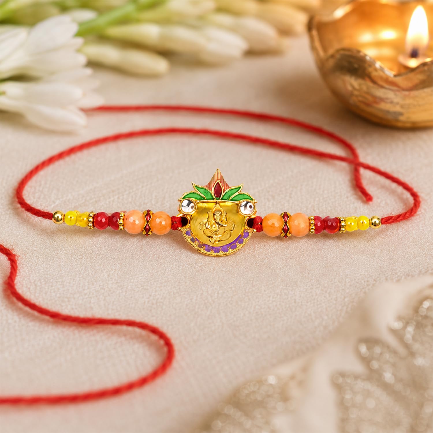Rakhi for Brother with Leaf Pooja Thali - Raksha Bandhan Gift Set, Pack of 7