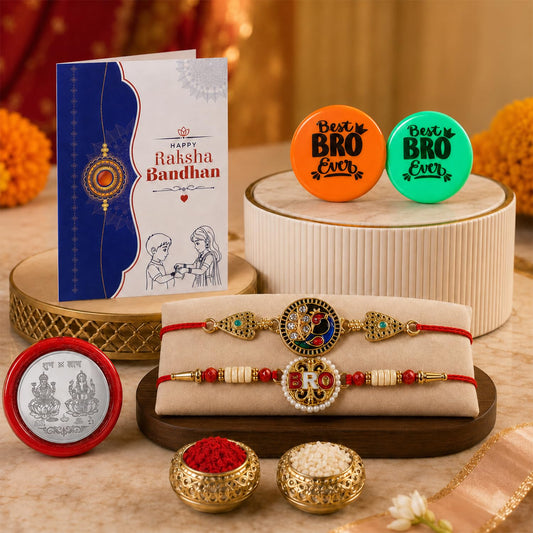 Peacock Multicolor Rakhi with Decorative Magnets – Gift Combo for Bhai (Pack of 7) For Raksha Bandhan