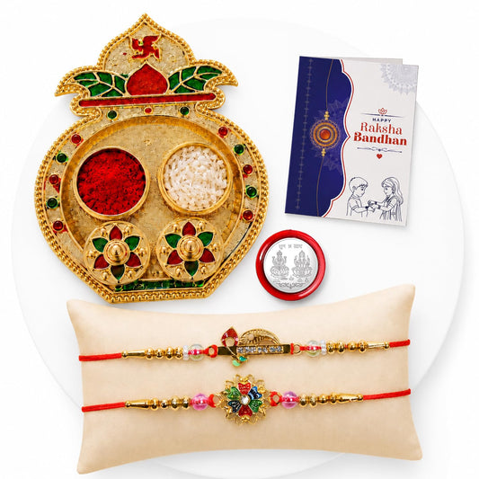 Floral, Peacock Multicolor Rakhi for Brother & Bhaiya with Kalash | Pack of 6