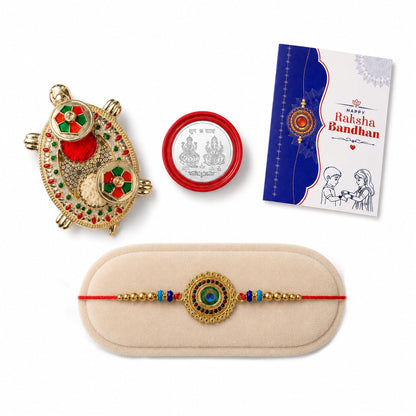 Round Multicolor Rakhi for Brother & Bhaiya with Turtle shape Pooja | Pack of 5