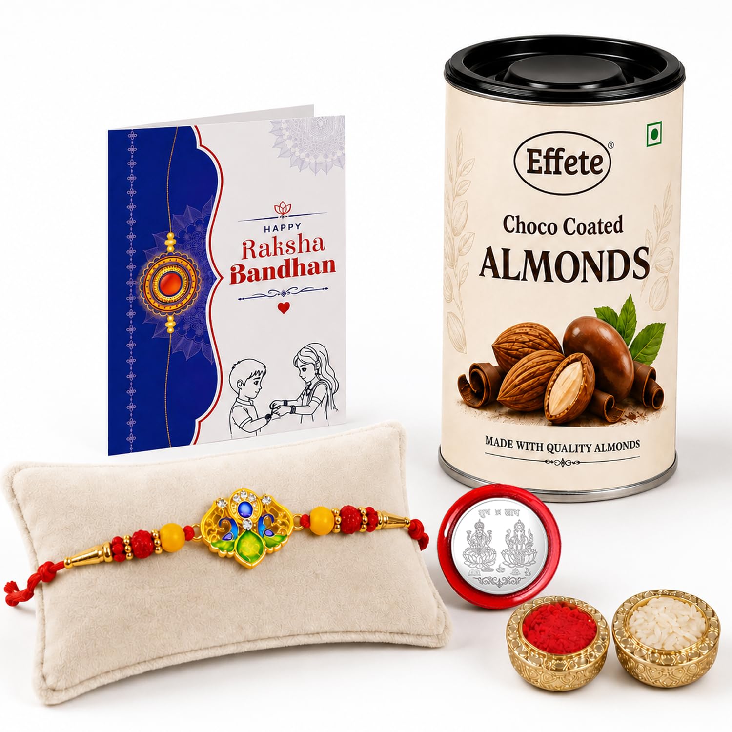 Trishul Rakhi Combo - Raksha Bandhan Gift with Choco Almonds 96gm, Pack of 5 | Rakhi Gift