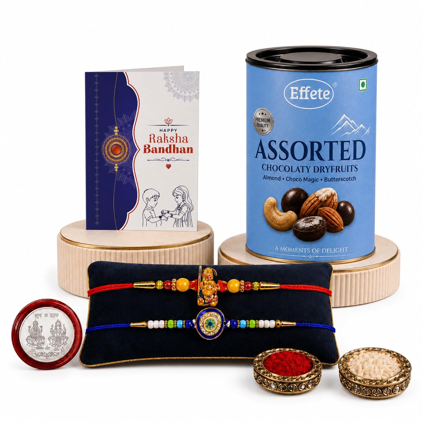 Ganesha, Evil Eye Rakhi Combo - Raksha Bandhan Gift with Assorted Choco 96gm, Pack of 6