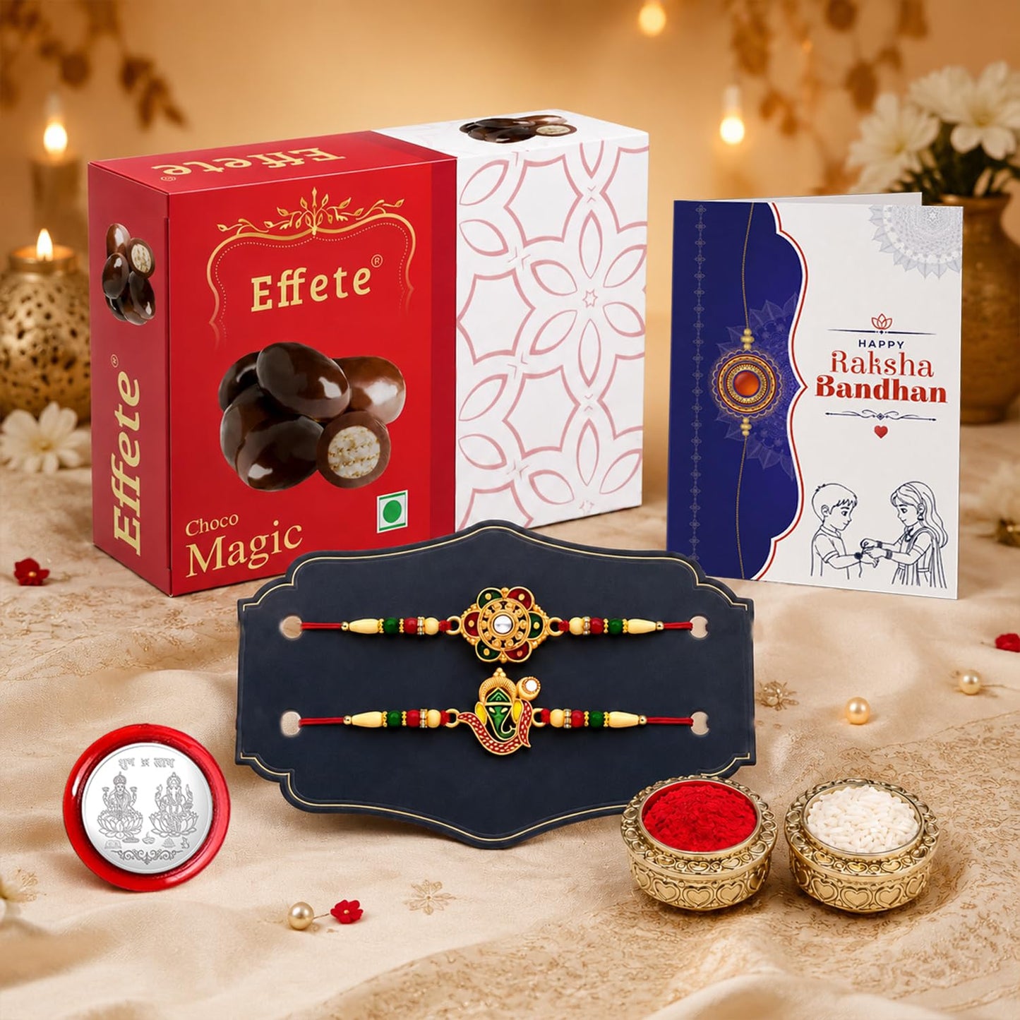 Rakhi for Brother with Chocolate Magic 32gm - Rakshabandhan Gift Set, Pack of 6