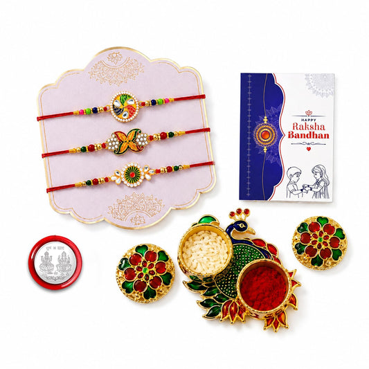Round Rakhi for Brother with Pooja Thali - Rakshabandhan Gift Set, Pack of 7