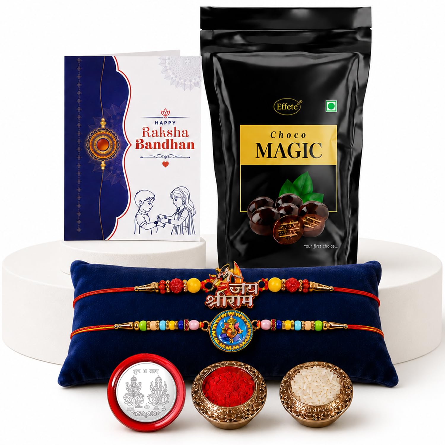 Shri Ram Rakhi Combo - Raksha Bandhan Gift with Choco Magic Standy Pouch, Pack of 6
