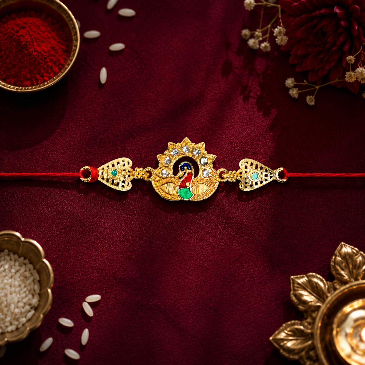 Peacock Rakhi for Brother with Choco Magic 96gm, Coin & Card, Pack of 6 | Classic