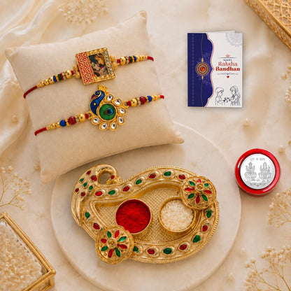 Multicolor Rakhi for Brother & Bhaiya with Art Design Pooja Thali | Pack of 6