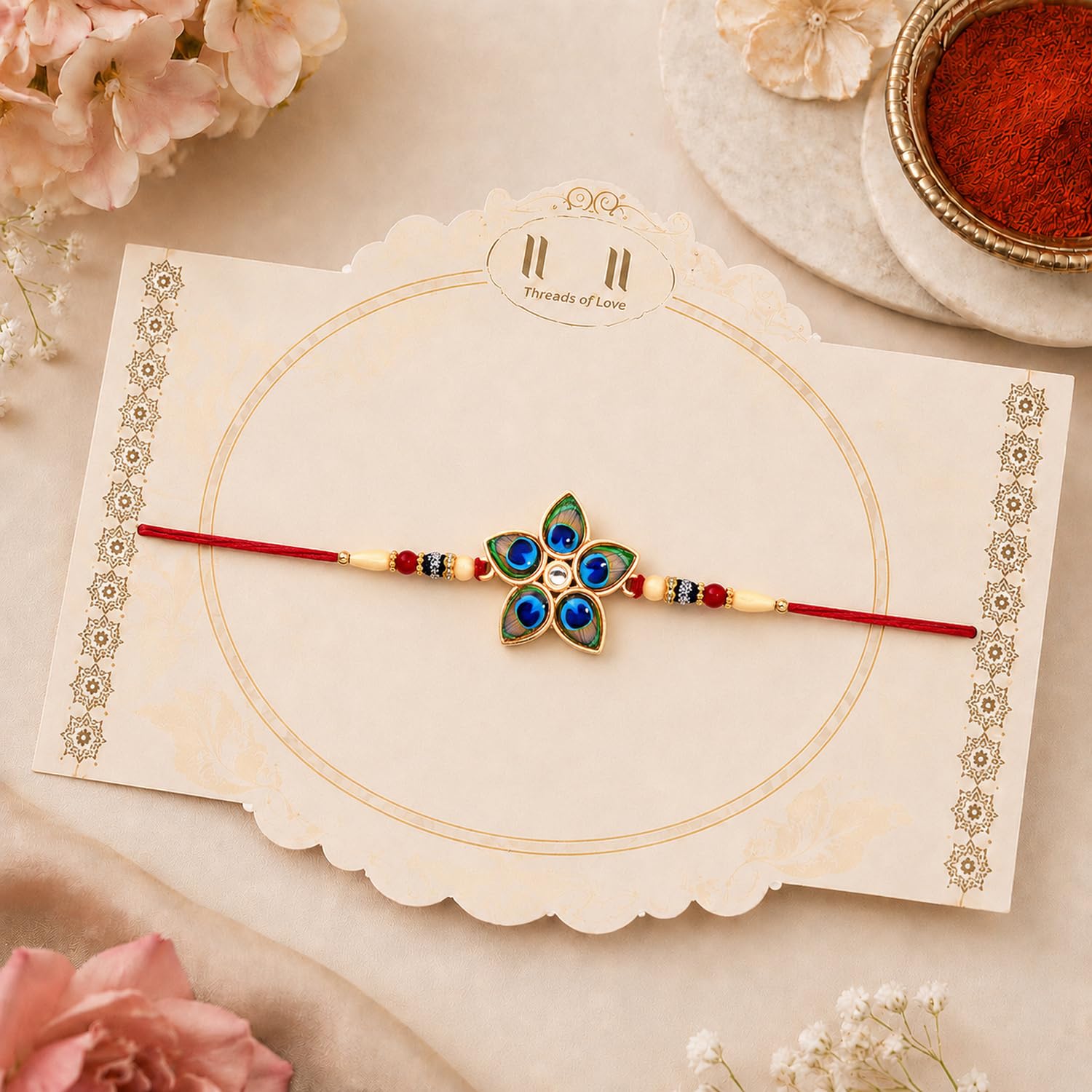 Floral Rakhi for Brother with Chocolate 96gm - Raksha Bandhan Gift Set, Pack of 5