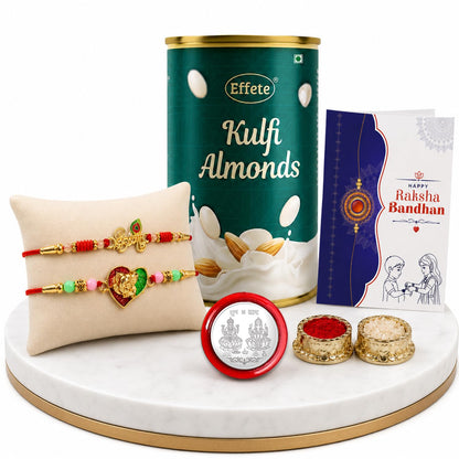 Krishna Rakhi for Brother with Kulfi Almonds 96gm, Roli Tikka & Card, Pack of 6