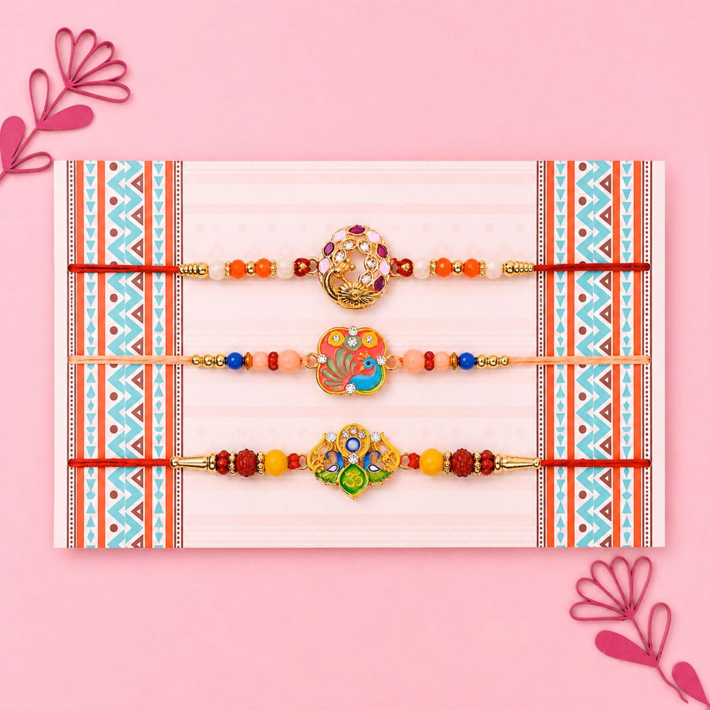 Designer Elegant Multicolor Peacock Rakhi for Brother with Roli Tikka | Pack of 6