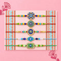 Designer Attractive Rakhi for Brother with Roli Tikka & Greeting Card, Pack of 8