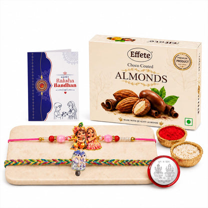 Ice Charm Rakhi for Brother with Choco Almonds 32gm, Roli Tikka & Card, Pack of 6