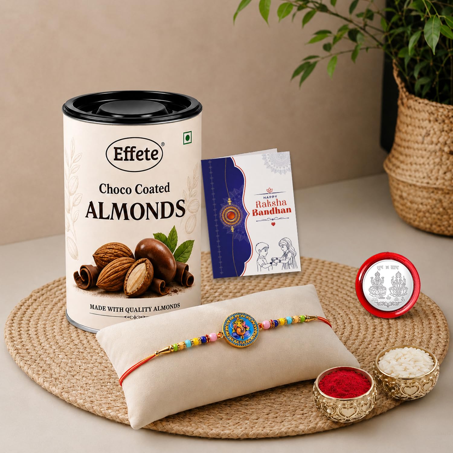 Ganesh Rakhi Combo - Raksha Bandhan Gift with Choco Almonds 96gm, Pack of 5 | Rakhi Gift