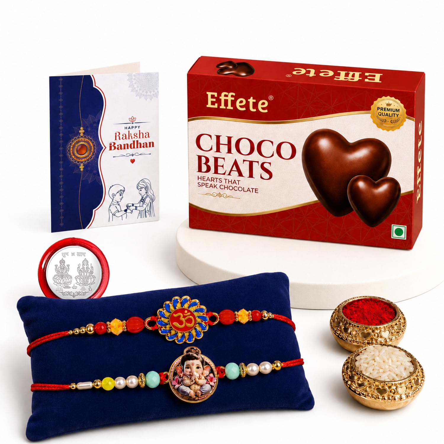 Om, Little Ganesha Rakhi Combo - Raksha Bandhan Gift with Choco Beats 32gm, Pack of 6