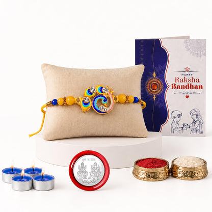 Bird Rakhi for Brother with Candles 4pcs, Roli Tikka & Greeting Card, Pack of 5
