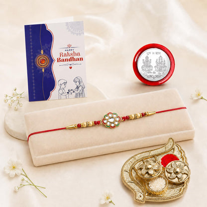 Rakhi for Rakhi Combo - Raksha Bandhan Gift with Leaf Design Pooja Thali, Pack of 5