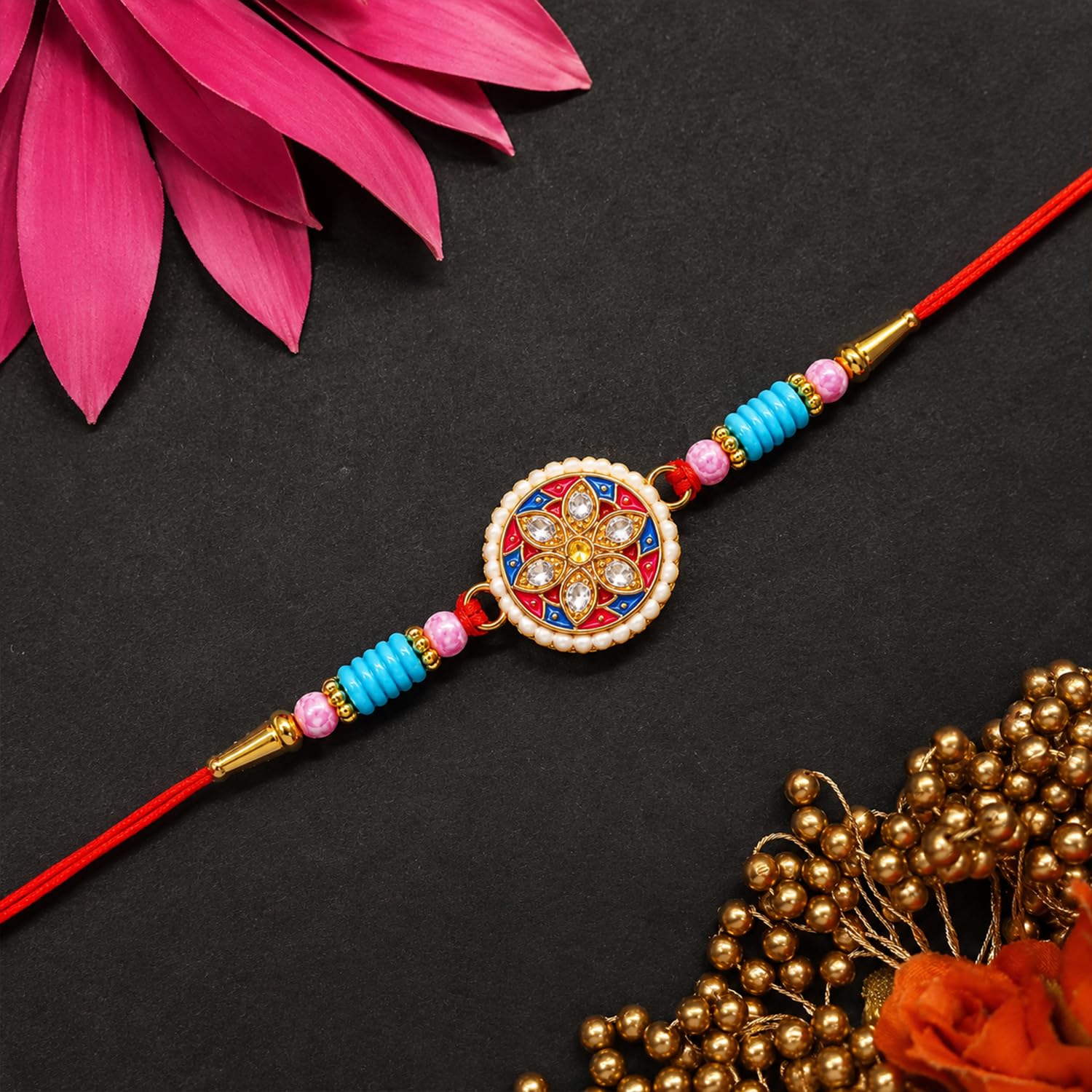 Classic Design Rakhi for Brother with Kulfi Almonds 96gm, Coin & Card, Pack of 5
