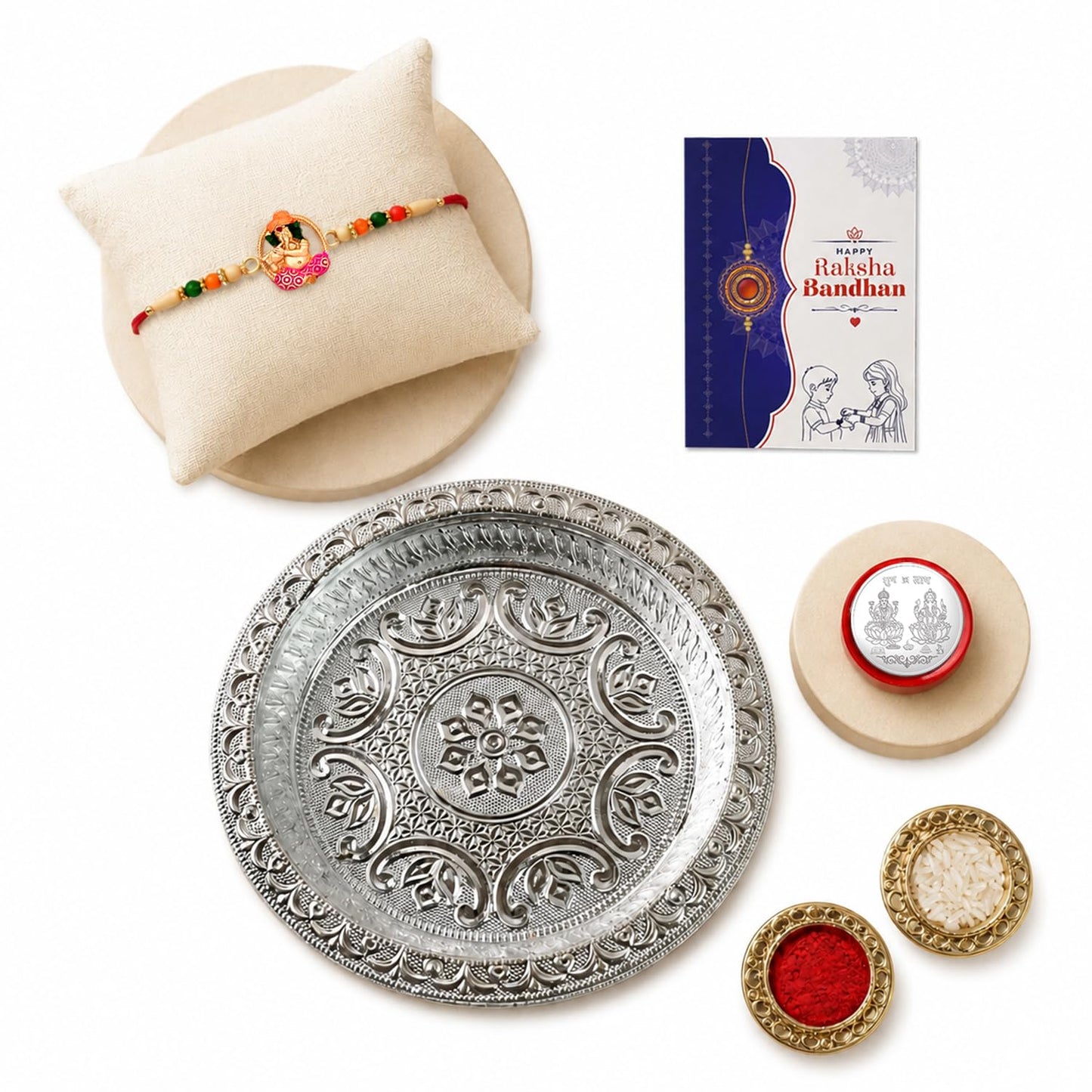 Flower Multicolor Rakhi for Brother & Bhaiya with Silver Color Pooja | Pack of 5