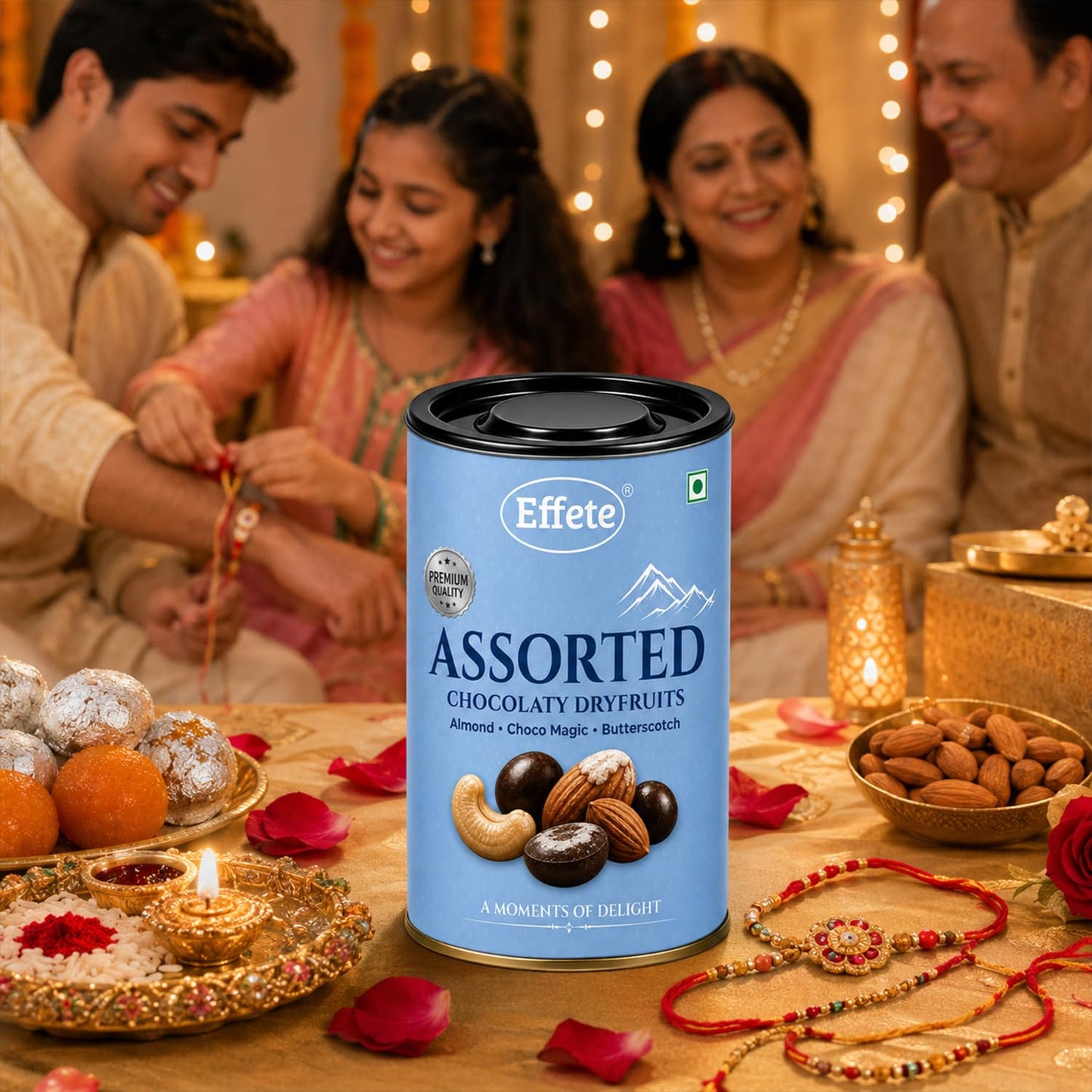 Om Rakhi for Brother with Choco Dryfruits 96gm, Roli Tikka & Card, Pack of 5