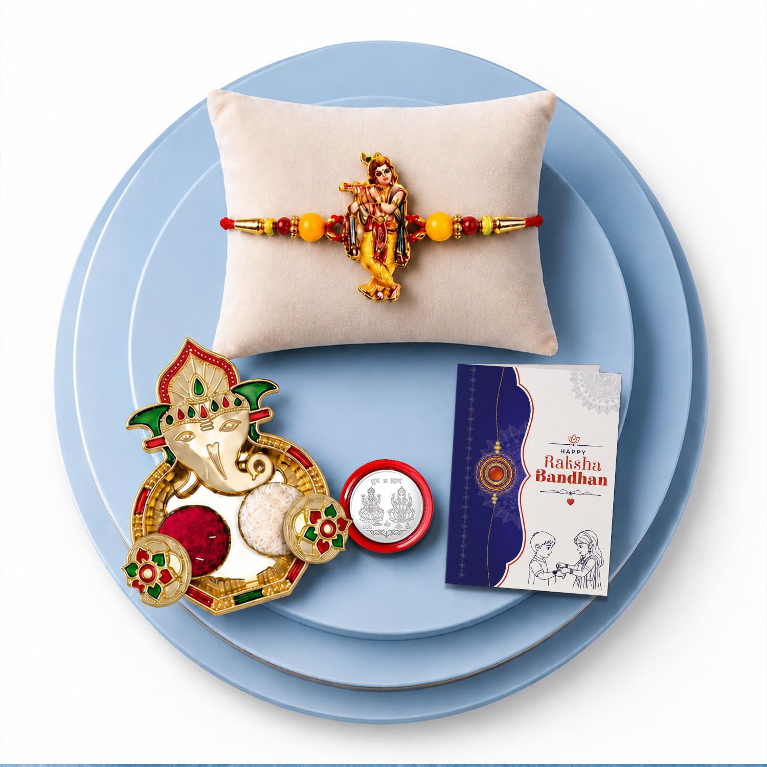 Krishna Multicolor Rakhi for Brother & Bhaiya with Shri Ganesh Pooja | Pack of 5