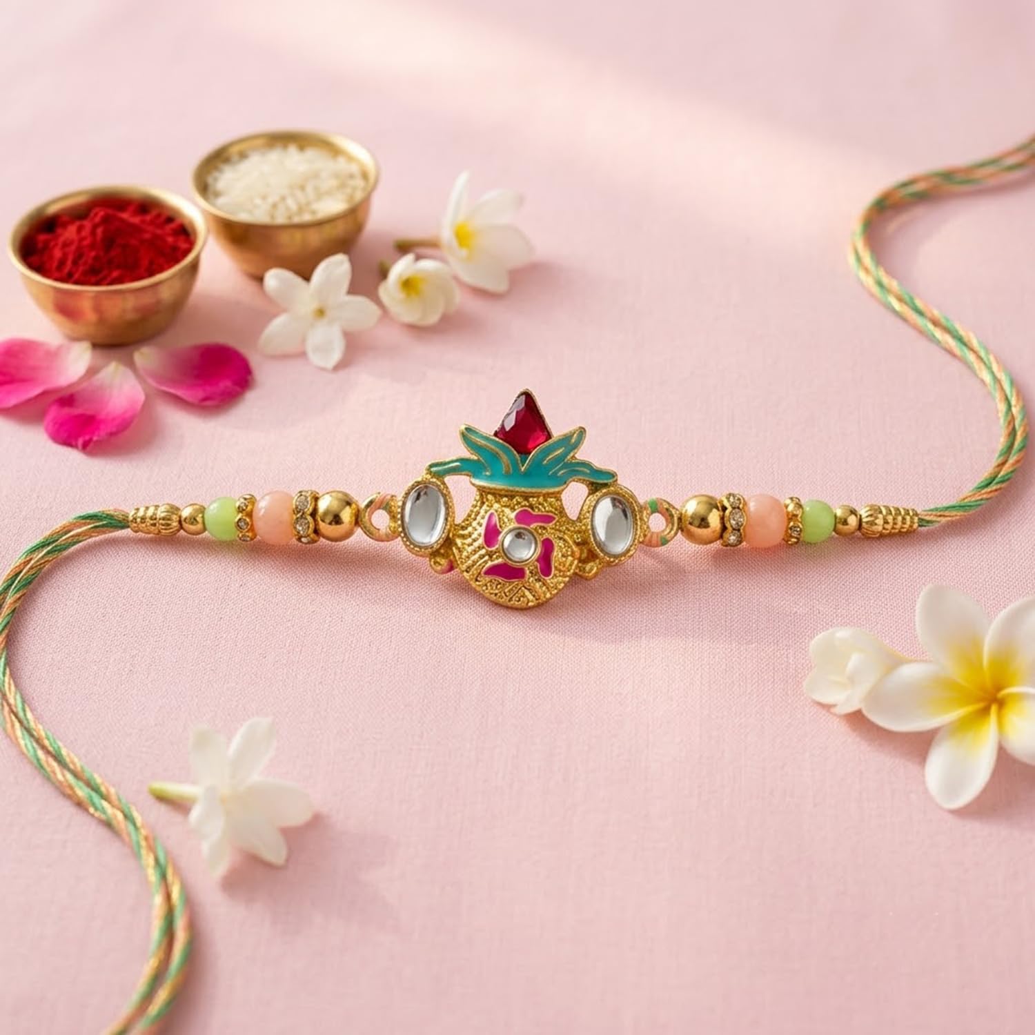 Peacock Rakhi for Brother with Rose Almond - Raksha Bandhan Gift Set, Pack of 7