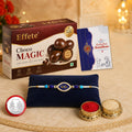 Evil Eye Rakhi for Brother with Choco Magic 96gm, Roli Tikka & Card, Pack of 5