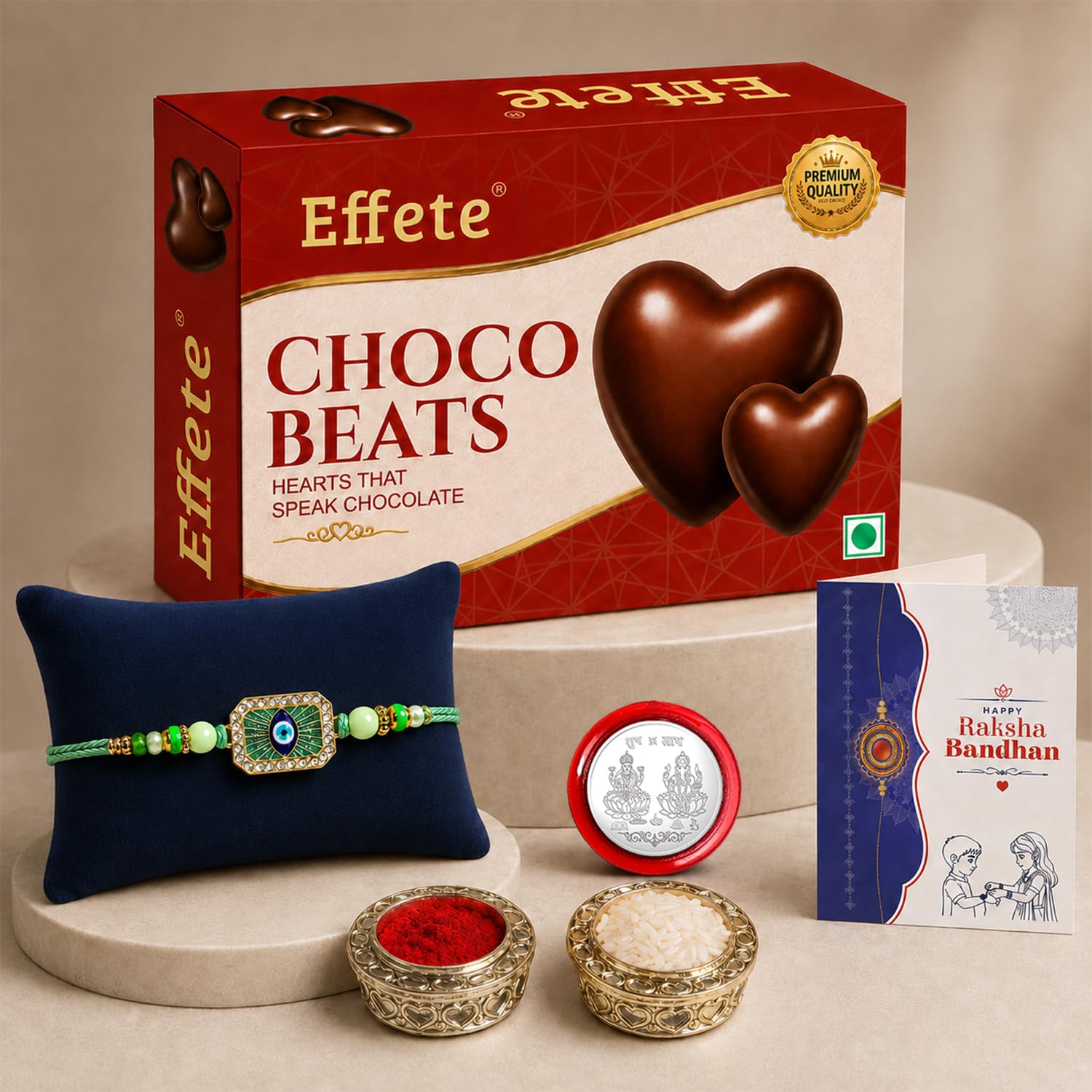 Evil Eye Rakhi for Brother with Choco Beats 32gm, Roli Tikka & Card, Pack of 5