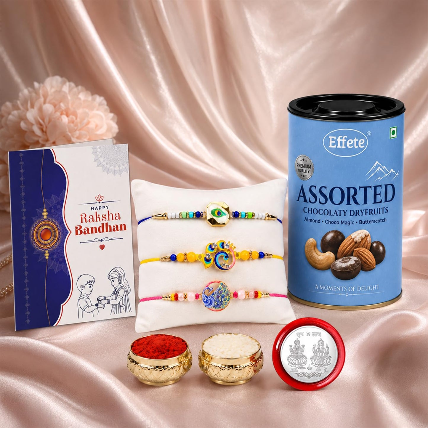 Peacock, Bird Rakhi Combo - Raksha Bandhan Gift with Assorted Choco 96gm, Pack of 7