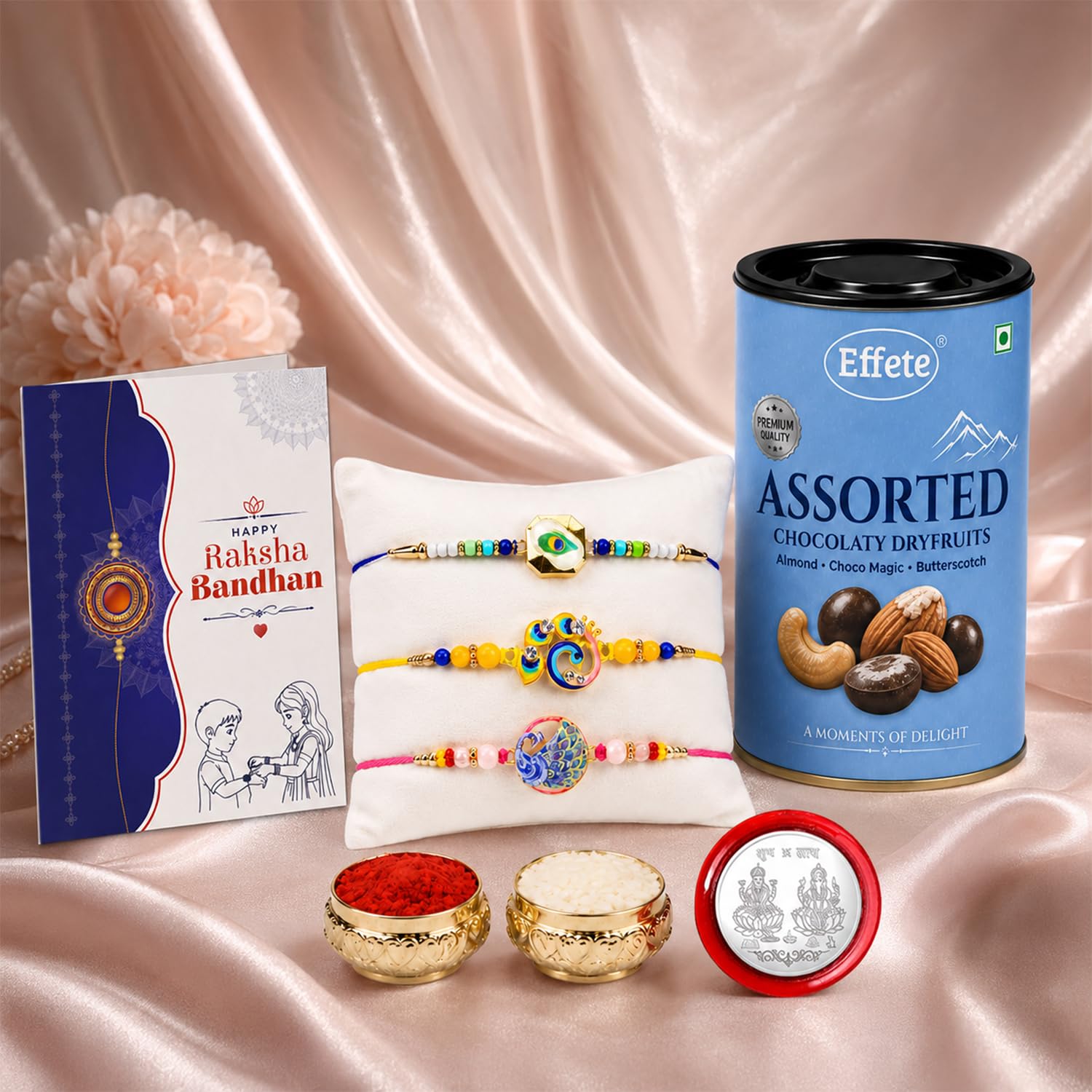 Peacock, Bird Rakhi Combo - Raksha Bandhan Gift with Assorted Choco 96gm, Pack of 7