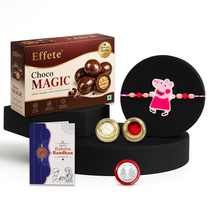 Kids Rakhi for Brother with Chocolate Magic 96gm, Roli Tikka & Card - Pack of 5