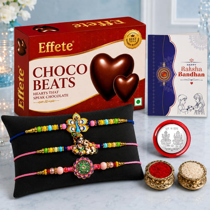 Peacock, Krishna Rakhi Combo - Raksha Bandhan Gift with Choco Beats 32gm, Pack of 7