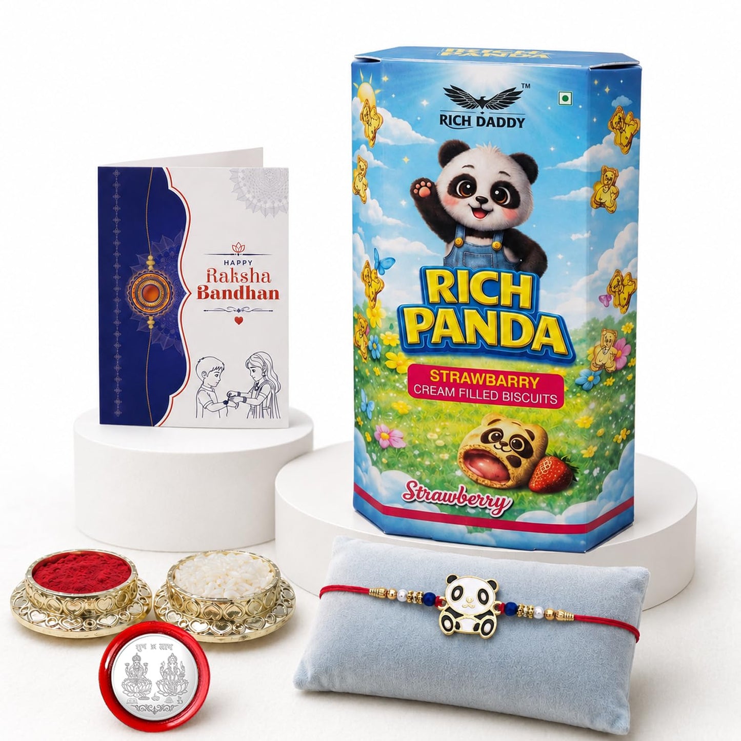 Kids Rakhi for Brother with Biscuit 60gm - Raksha Bandhan Gift Set, Pack of 5