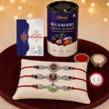 Bro Rakhi for Brother with Blueberry Almond 96gm, Roli Tikka & Card, Pack of 7