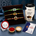 Peacock Rakhi for Brother with Choco Magic 96gm, Roli Tikka & Card - Pack of 7
